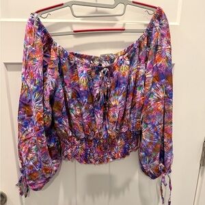 IKY & Me Tie Dye Off Shoulder Smocked Blouse | Boho Festival | Size XL NEW